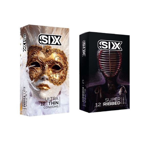 کاندوم سیکس مدل Ultra Thin بسته 12 عددی به همراه کاندوم سیکس مدل Super Ribbed بسته 12 عددی