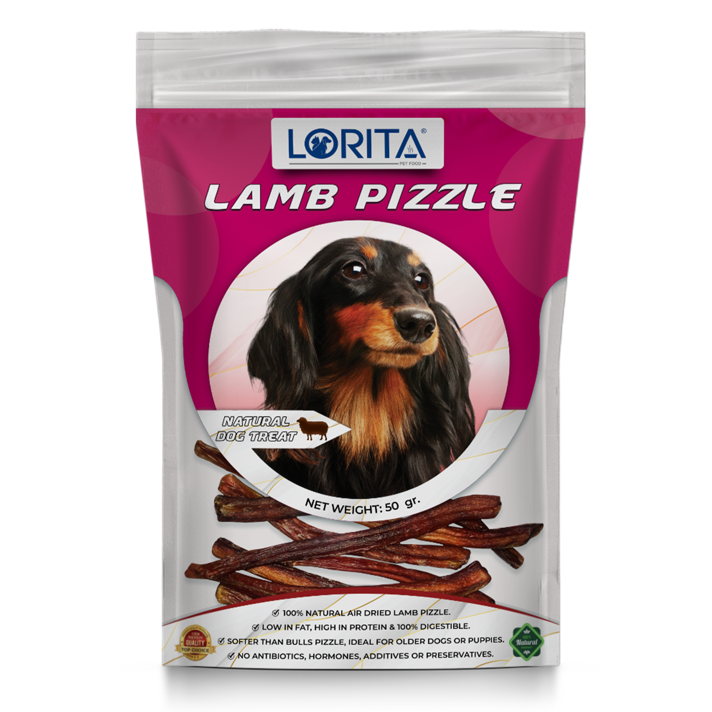  تشویقی سگ لوریتا مدل DRIED LAMB PIZZLE وزن 50 گرم 