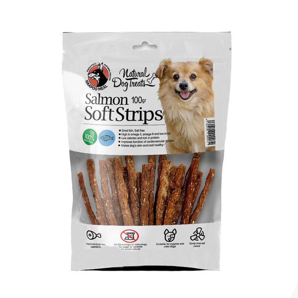 غذای تشویقی سگ هاپومیل مدل Salmon Soft Strips کد 05 وزن 100 گرم