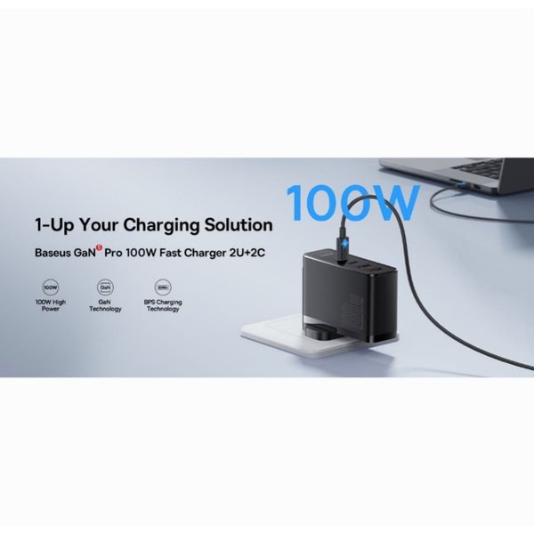 شارژر دیواری 100 وات بیسوس مدل GAN5 PRO 100W به همراه کابل USB-C