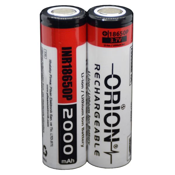 باتری لیتیوم یون قابل شارژ اوریون کد INR-18650P ظرفیت 2000 میلی آمپرساعت بسته 2 عددی 