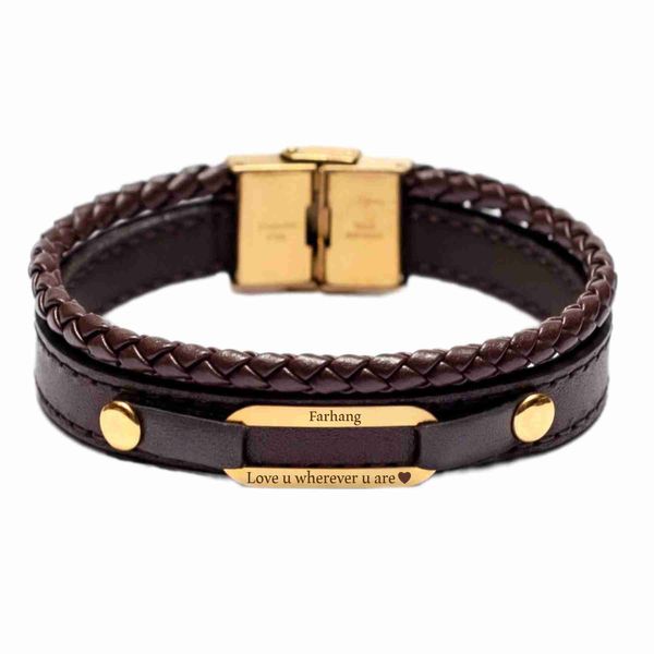 دستبند طلا 18 عیار مردانه لیردا مدل اسم فرهنگ 6400