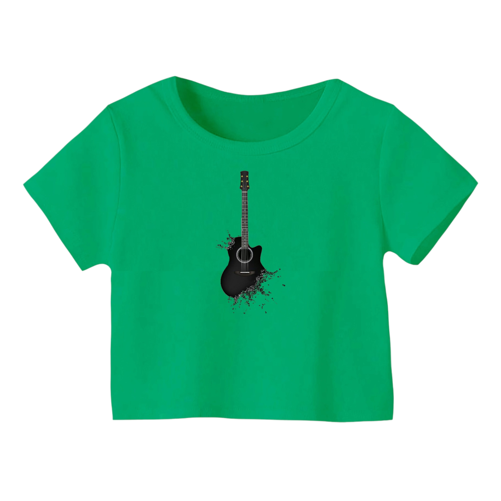 کراپ‌ تی‌شرت آستین کوتاه زنانه مدل گیتار کد 03 رنگ سبز