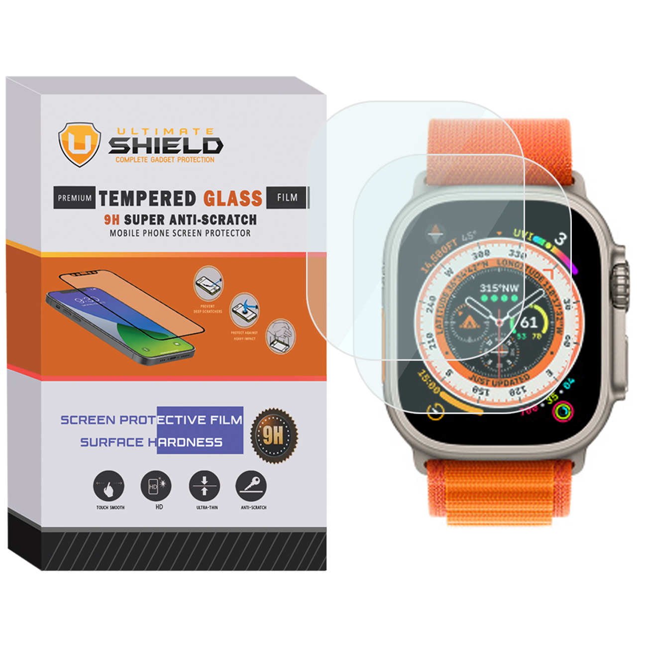 محافظ صفحه نمایش شیشه‌ای آلتیمیت شیلد مدل SH-UL مناسب برای ساعت هوشمند TW8 Ultra بسته دو عددی
