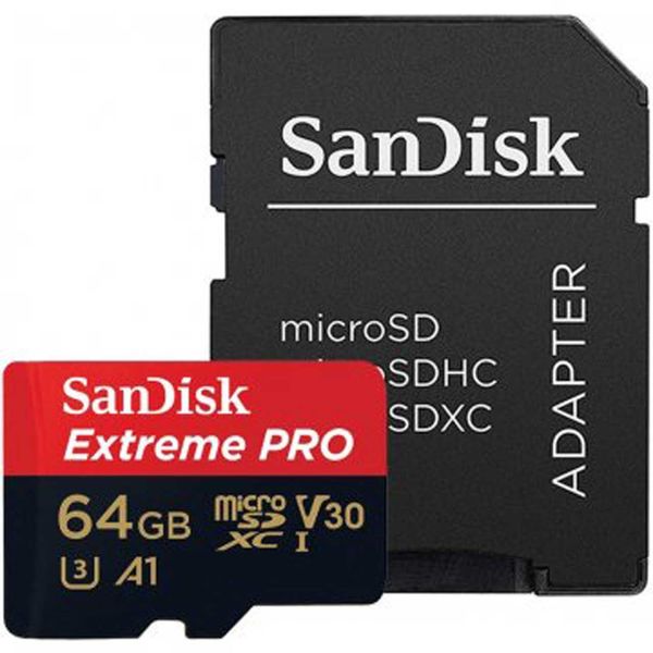 کارت حافظه microSDXC سن دیسک مدلExtreme Pro V30 کلاسA1 استاندارد UHS-I U3 سرعت 100MBps 667X ظرفیت 64 گیگابایت