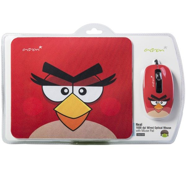 ماوس اپتیکال همراه با ماوس پد اکرون مدل OM299 طرح Angry Birds