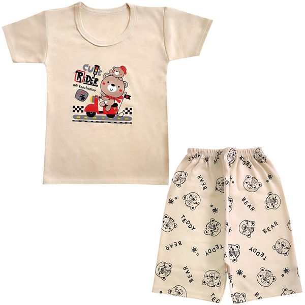 ست تی شرت و شلوارک بچگانه مدل خرس کد 3962 رنگ کرم