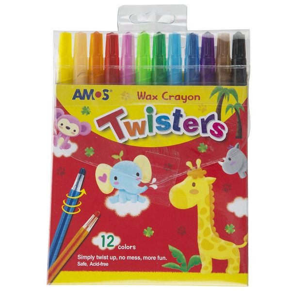مداد شمعی 12 رنگ آموس مدل Twisters