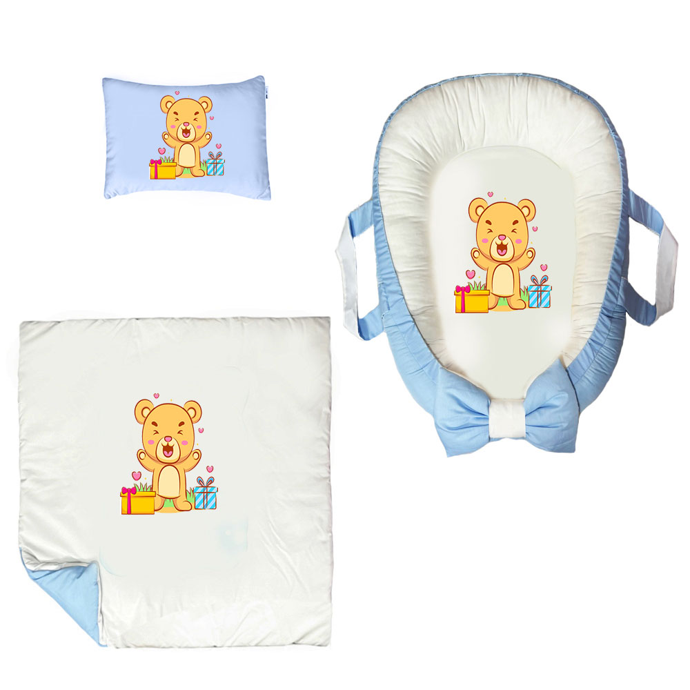 سرویس خواب سه تکه نوزاد ناریکو مدل گارد محافظ دار طرح خرس خوشحال کد 0499