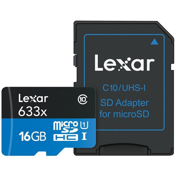 کارت حافظه‌ microSDHC لکسار مدل High-Performance کلاس 10 استاندارد UHS-I U1 سرعت 95MBps 633X همراه با آداپتور SD ظرفیت 16 گیگابایت