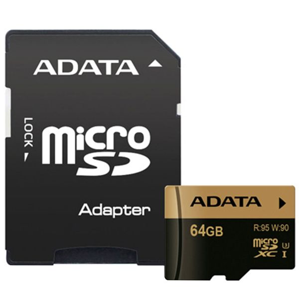 کارت حافظه microSDXC ای دیتا مدل XPG کلاس 10 استاندارد UHS-I U3 سرعت 95MBps همراه با آداپتور SD ظرفیت 64 گیگابایت