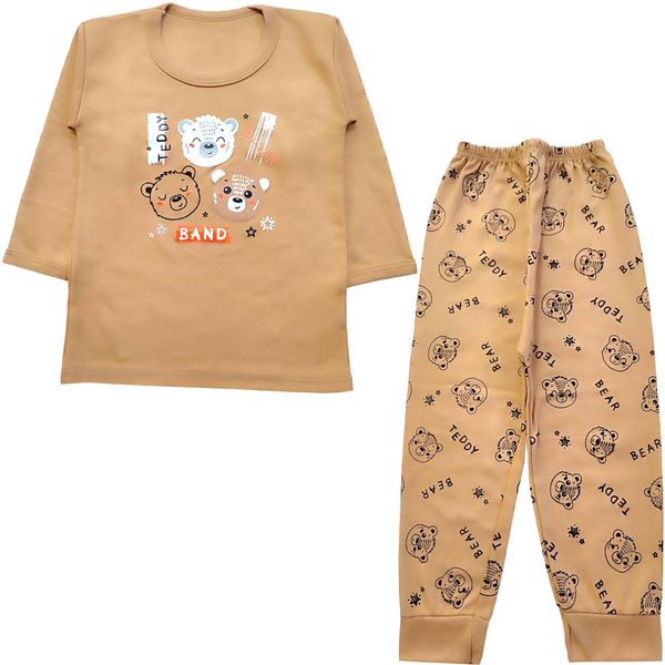 ست تی شرت و شلوار نوزادی مدل کله خرس کد 3927 رنگ نسکافه ای