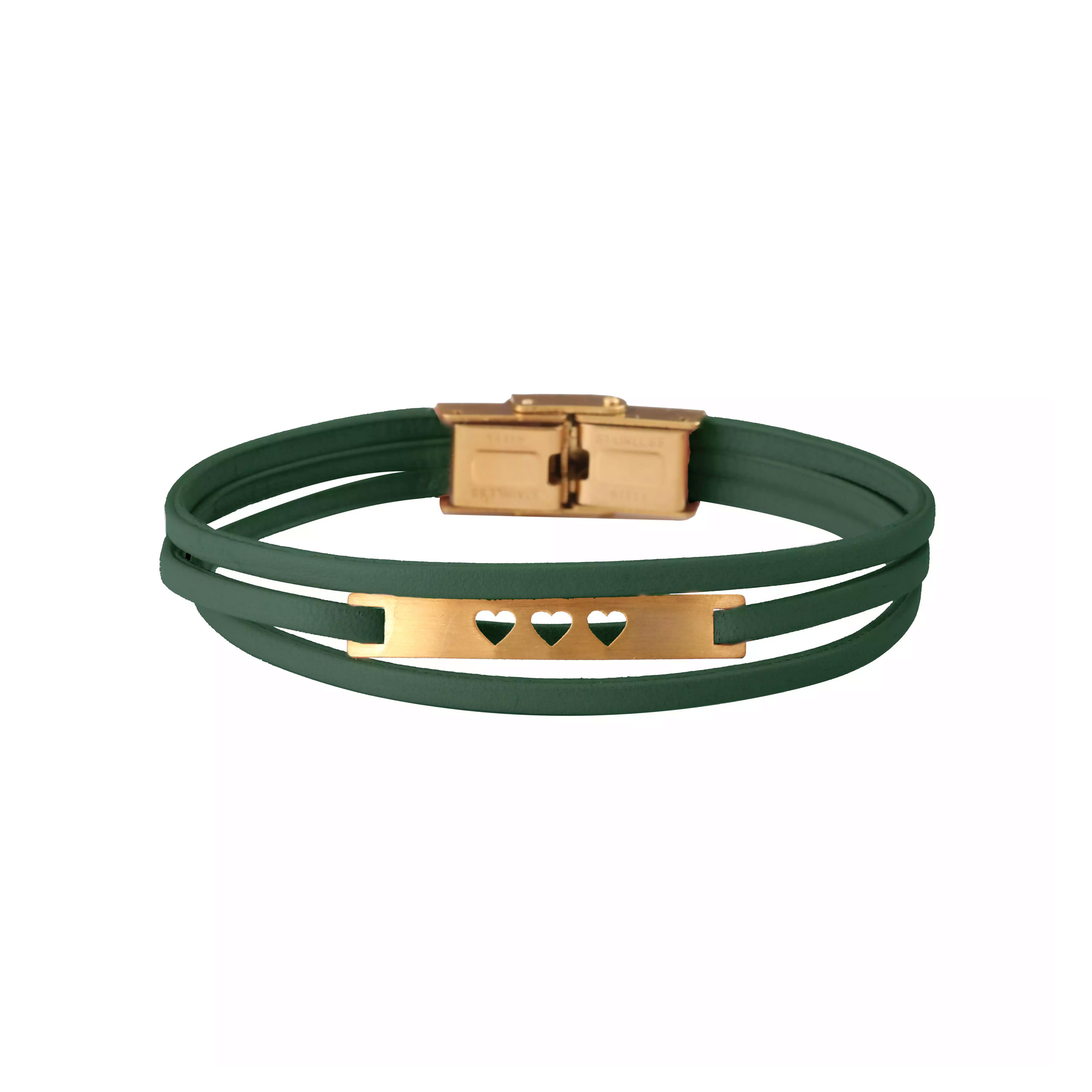 دستبند طلا 18 عیار زنانه روبی آرت گالری مدل مستطیل سه قلبی 1