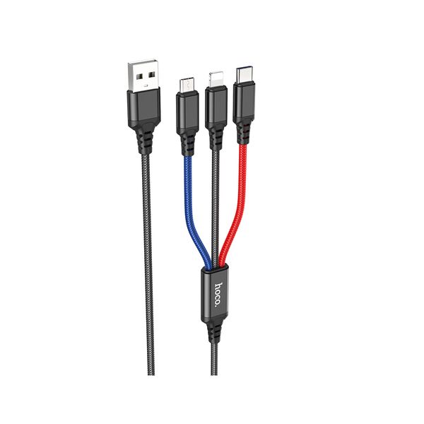 کابل تبدیل USB به لایتنینگ/ MICRO USB/USB-C هوکو مدل X76 3IN1 طول 1 متر