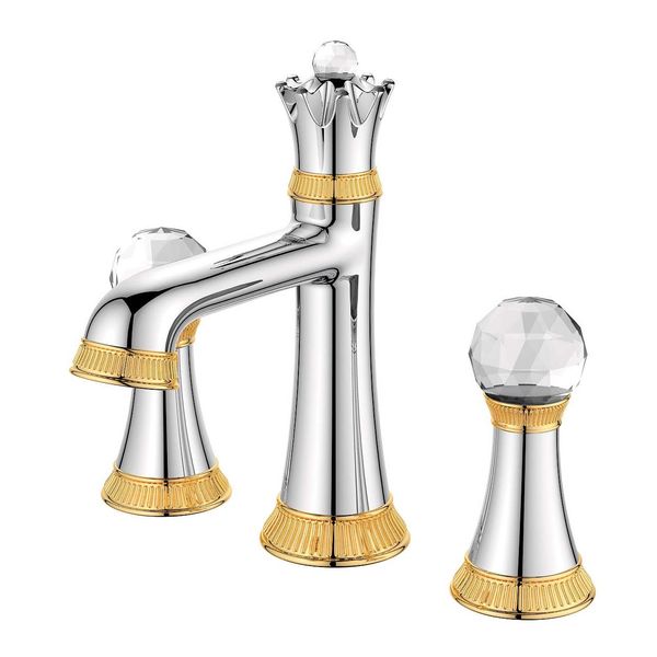 شیر روشویی سه تیکه ویسن تین مدل CRYSTAL کروم طلایی