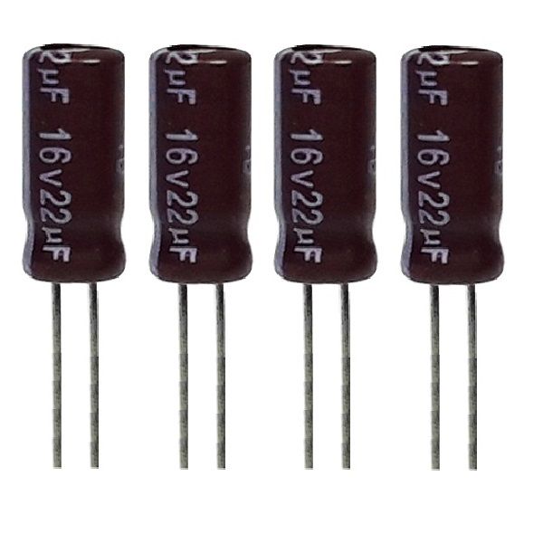 خازن الکترولیت 22 میکروفاراد 16ولت آکسبوم مدل TEC-2216 بسته 4 عددی 