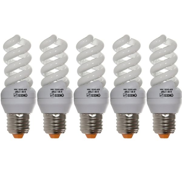 لامپ کم مصرف 9 وات اوکس مدل CFL9X5 پایه E27 بسته 5 عددی