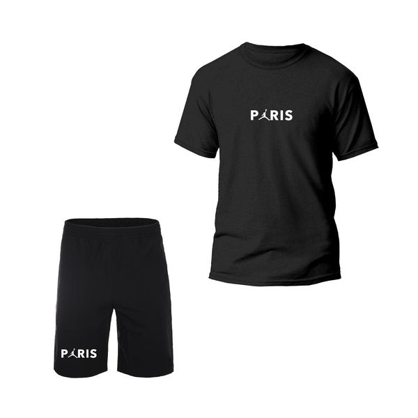 ست تی شرت و شلوارک مردانه مدل tm01 طرح پاریس رنگ مشکی