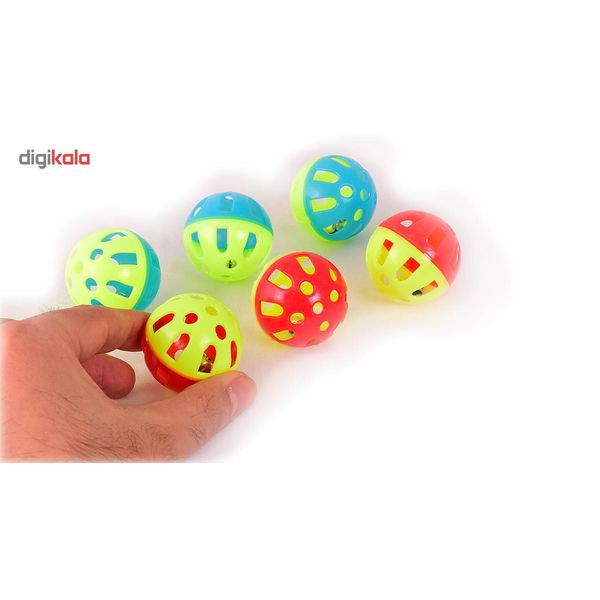 اسباب بازی گربه و سگ توپ زنگوله دار مدل Plastic Bell Balls بسته 6 عددی