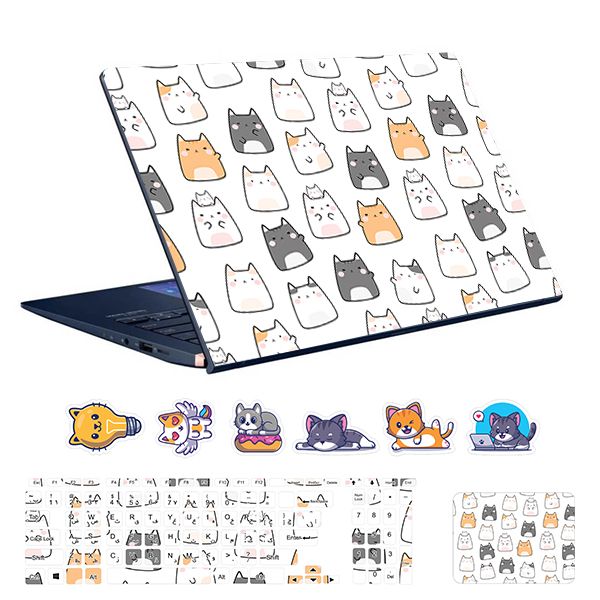 استیکر لپ تاپ توییجین و موییجین طرح گربه ها کد 04 مناسب برای لپ تاپ 15.6 اینچ به همراه برچسب حروف فارسی کیبورد