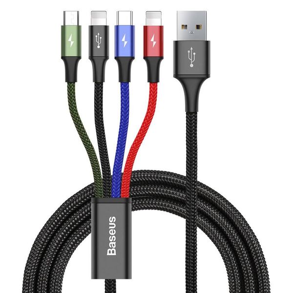 کابل تبدیل USB به لایتنینگ/USB-C/microUSB باسئوس مدل Rapid Series CA1T4-A01 طول 1.2 متر