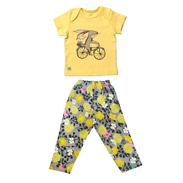 ست تی شرت آستین کوتاه و شلوار نوزادی شابن طرح دوچرخه کد 002ssh