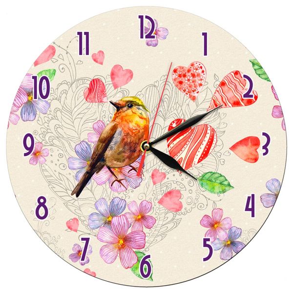 ساعت دیواری طرح گل و پرنده و قلب کد 1421