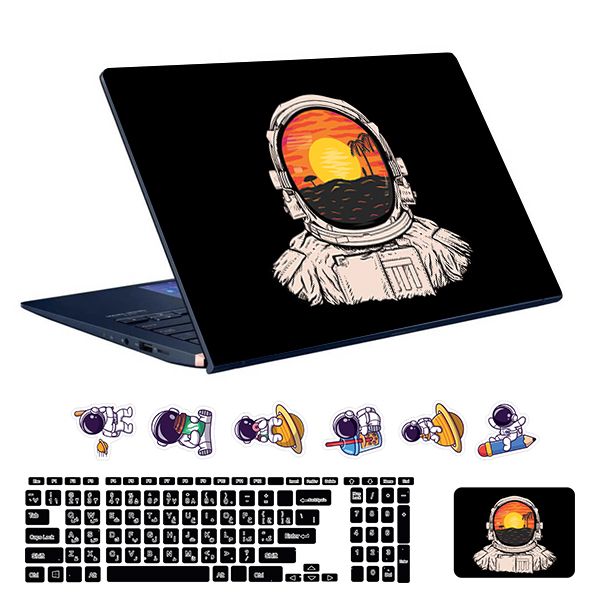 استیکر لپ تاپ توییجین و موییجین طرح astronaut کد 28 مناسب برای لپ تاپ 15.6 اینچ به همراه برچسب حروف فارسی کیبورد