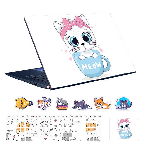استیکر لپ تاپ توییجین و موییجین طرح حیوانات کد 29 مناسب برای لپ تاپ 15.6 اینچ به همراه برچسب حروف فارسی کیبورد