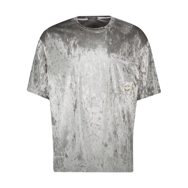 تی شرت آستین کوتاه مردانه دیورسو مدل مخمل رنگ نقره ای