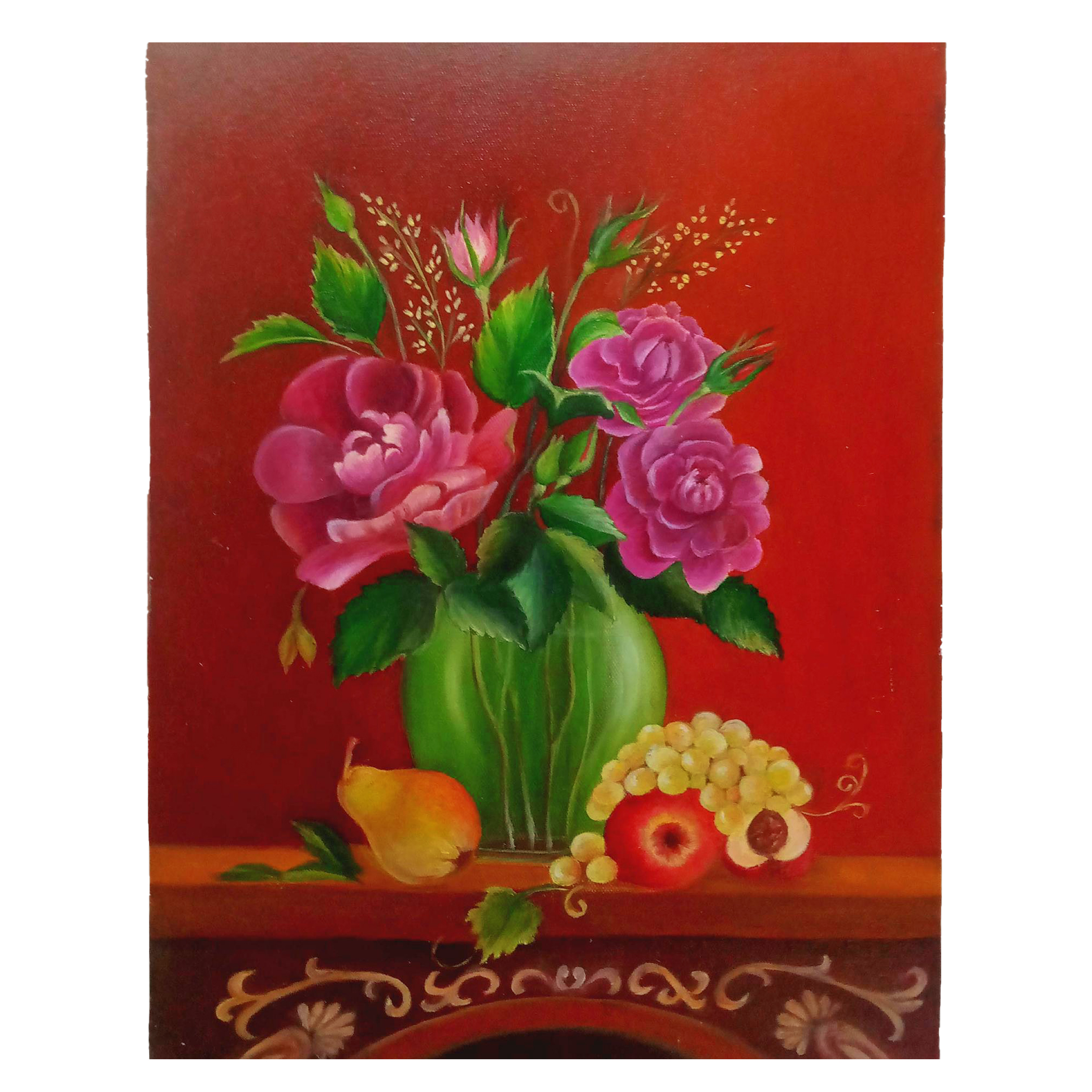 تابلو نقاشی رنگ روغن مدل گلدان گل های رز کد 20