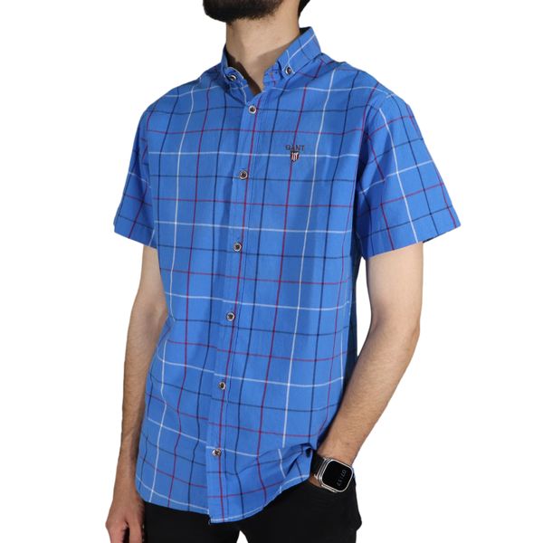 پیراهن آستین کوتاه مردانه مدل چهارخونه کد 5303 رنگ آبی