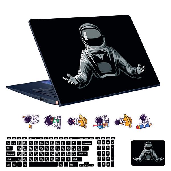 استیکر لپ تاپ توییجین و موییجین طرح astronaut کد 33 مناسب برای لپ تاپ 15.6 اینچ به همراه برچسب حروف فارسی کیبورد