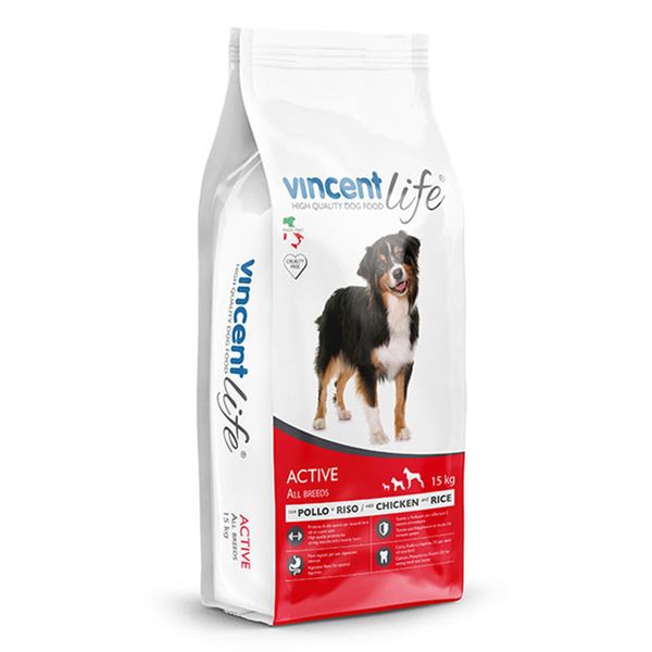 غذای خشک سگ بالغ وینسنت مدل ACTIVE &amp; Chicken . Rice وزن 15 کیلوگرم