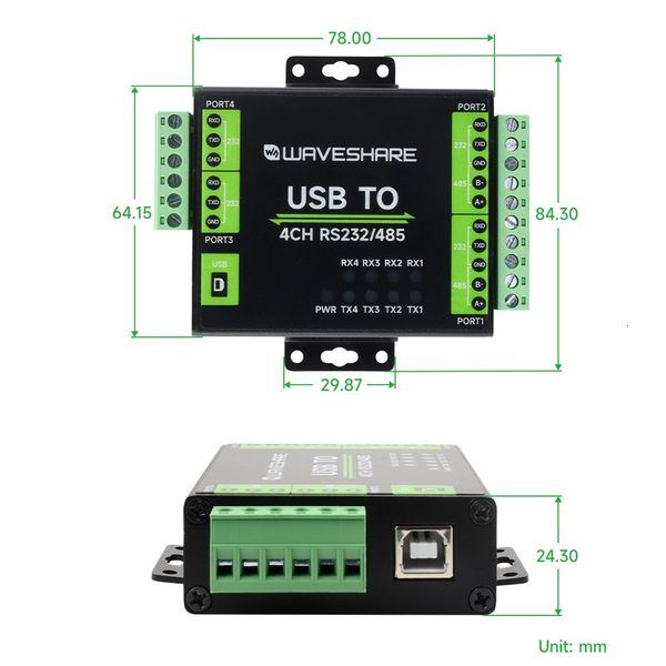 مبدل صنعتی USB به سریال ویوشیر مدل USB TO 4CH RS232/485