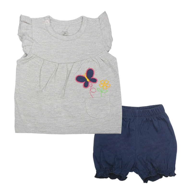ست تاپ و شلوارک نوزادی آدمک مدل پروانه و گل کد 160003