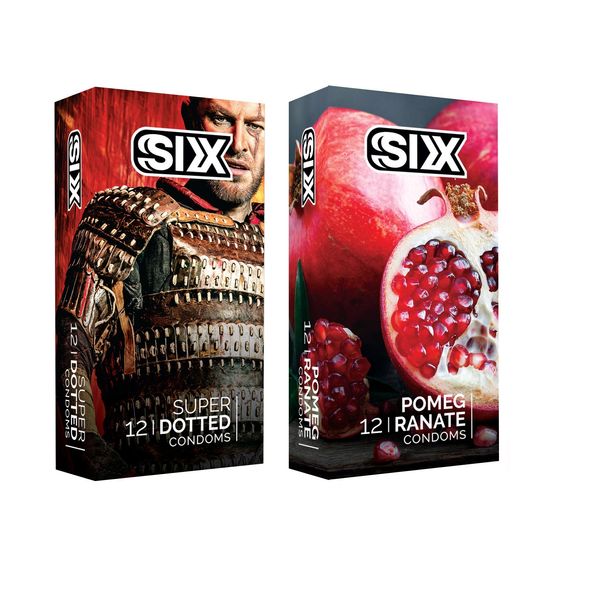 کاندوم سیکس مدل superdotted بسته 12 عدد به همراه کاندوم سیکس مدل Pomegranate بسته 12 عددی
