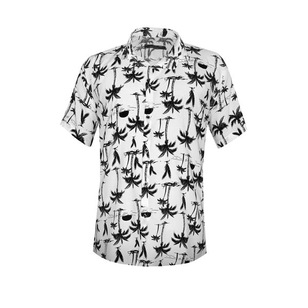 پیراهن آستین کوتاه مردانه مدل هاوایی نخل و غروب کد NA-SUN رنگ سفید