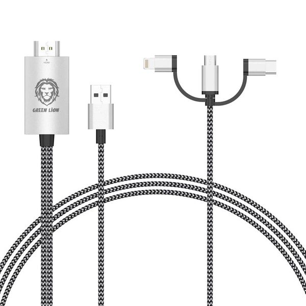 کابل تبدیل HDMI به لایتنینگ/microUSB/USB-C گرین لاین مدل GN3IN1HDMIBK طول 1.8 متر