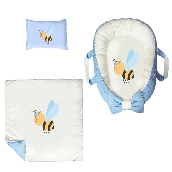 سرویس خواب سه تکه نوزاد مدل گارد محافظ دار طرح زنبوری کد 016