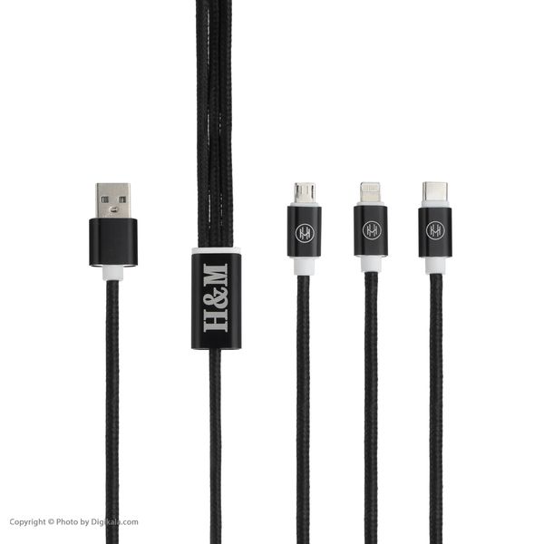 کابل تبدیل USB به لایتنینگ/USB-C/microUSB اچ اند ام مدل C08 طول 1.2 متر