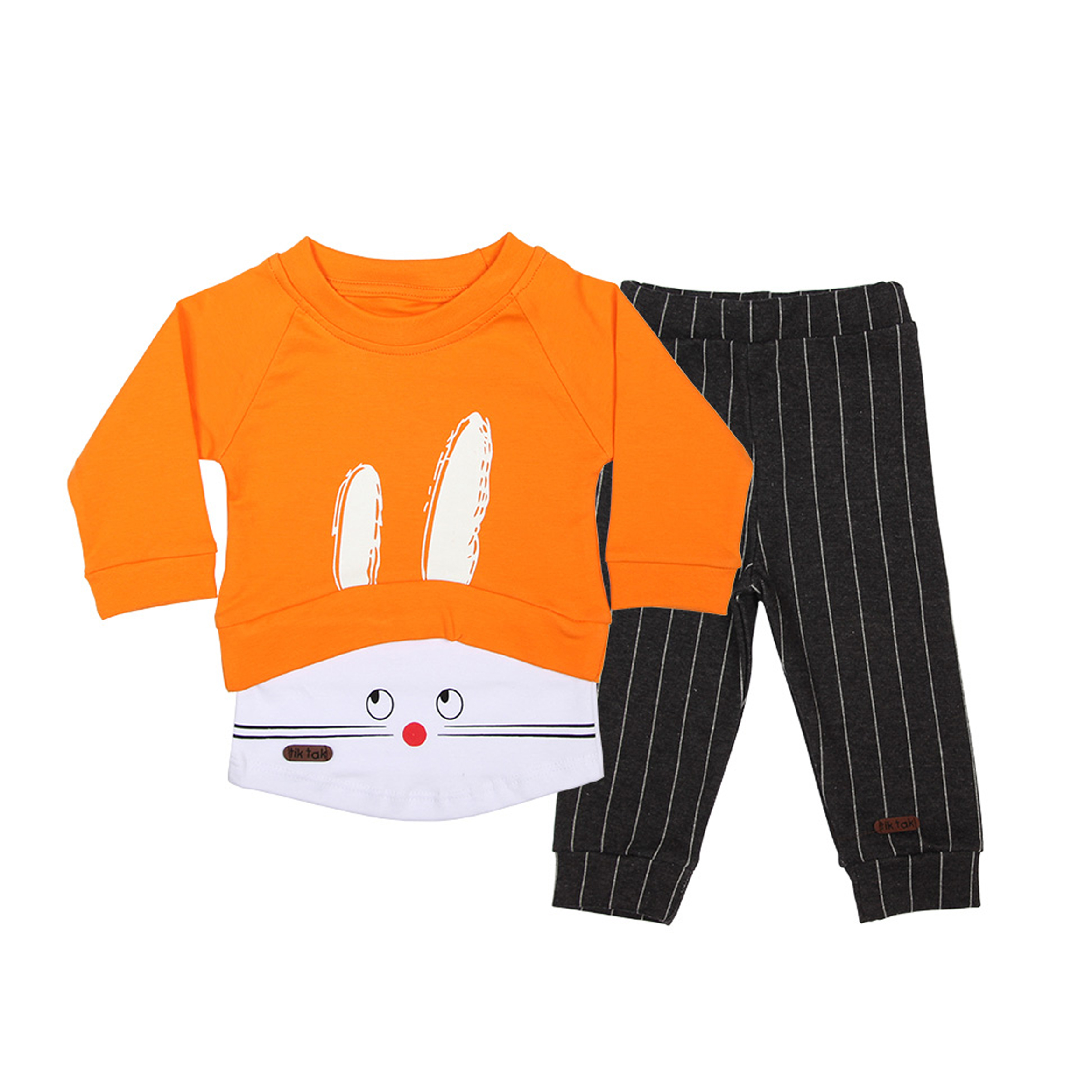 ست تی شرت و شلوار نوزادی تیک تاک مدل خرگوش رنگ نارنجی