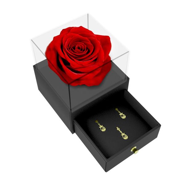 نیم ست طلا 18 عیار زنانه مدوپد مدل گل کد NSB10189 به همراه باکس گل رز جاویدان