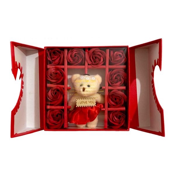 عروسک خرس مدل Happysho به همراه جعبه گل