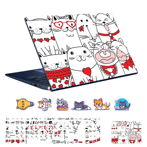 استیکر لپ تاپ توییجین و موییجین طرح گربه ها کد 06 مناسب برای لپ تاپ 15.6 اینچ به همراه برچسب حروف فارسی کیبورد