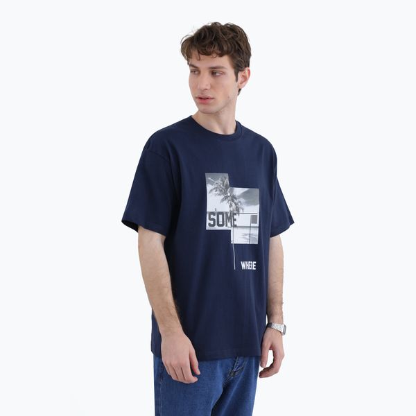 تی شرت آستین کوتاه مردانه پاتن جامه مدل  نخی 331621030002999 رنگ سرمه ای