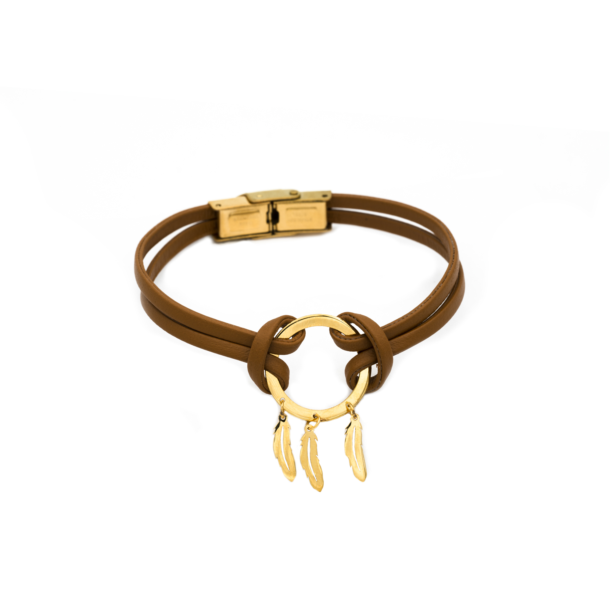 دستبند طلا 18 عیار زنانه گالری روبی مدل دریم کچر با چرم
