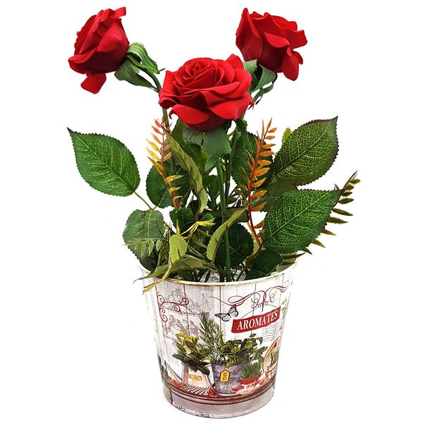 گلدان گل برتاریو مدل Red Rose Metal