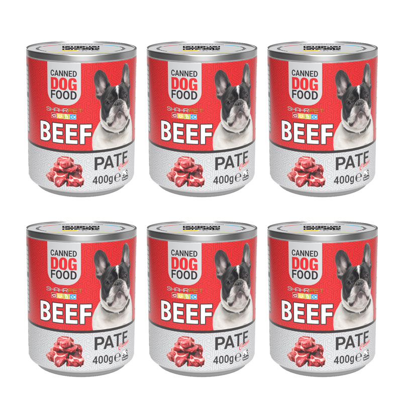 کنسرو سگ شهرپت مدل Beef وزن 400 گرم محموعه 6 عددی