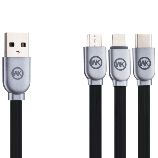 کابل تبدیل USB به microUSB/USB-C/لایتنینگ دابلیو کی دیزاین مدل WDC-010 طول 1 متر